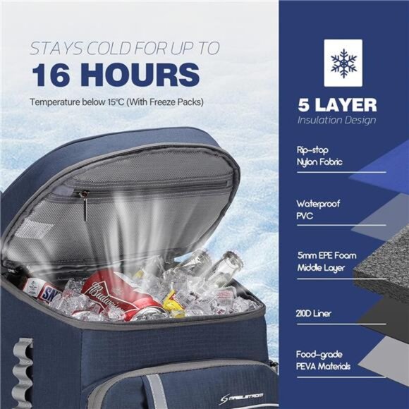 Cooler Backpack - 35/50 Can Insulated Soft Cooler Lunch Bag - Picture 2 of 7